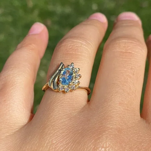 Aquamarine and Diamond Ring in 14 Karat Gold